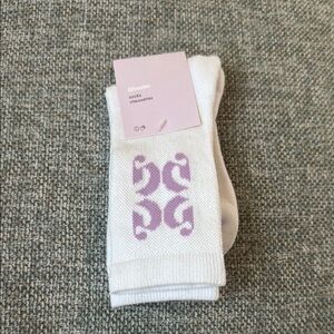 Glossier White and Purple Casual Crew Socks